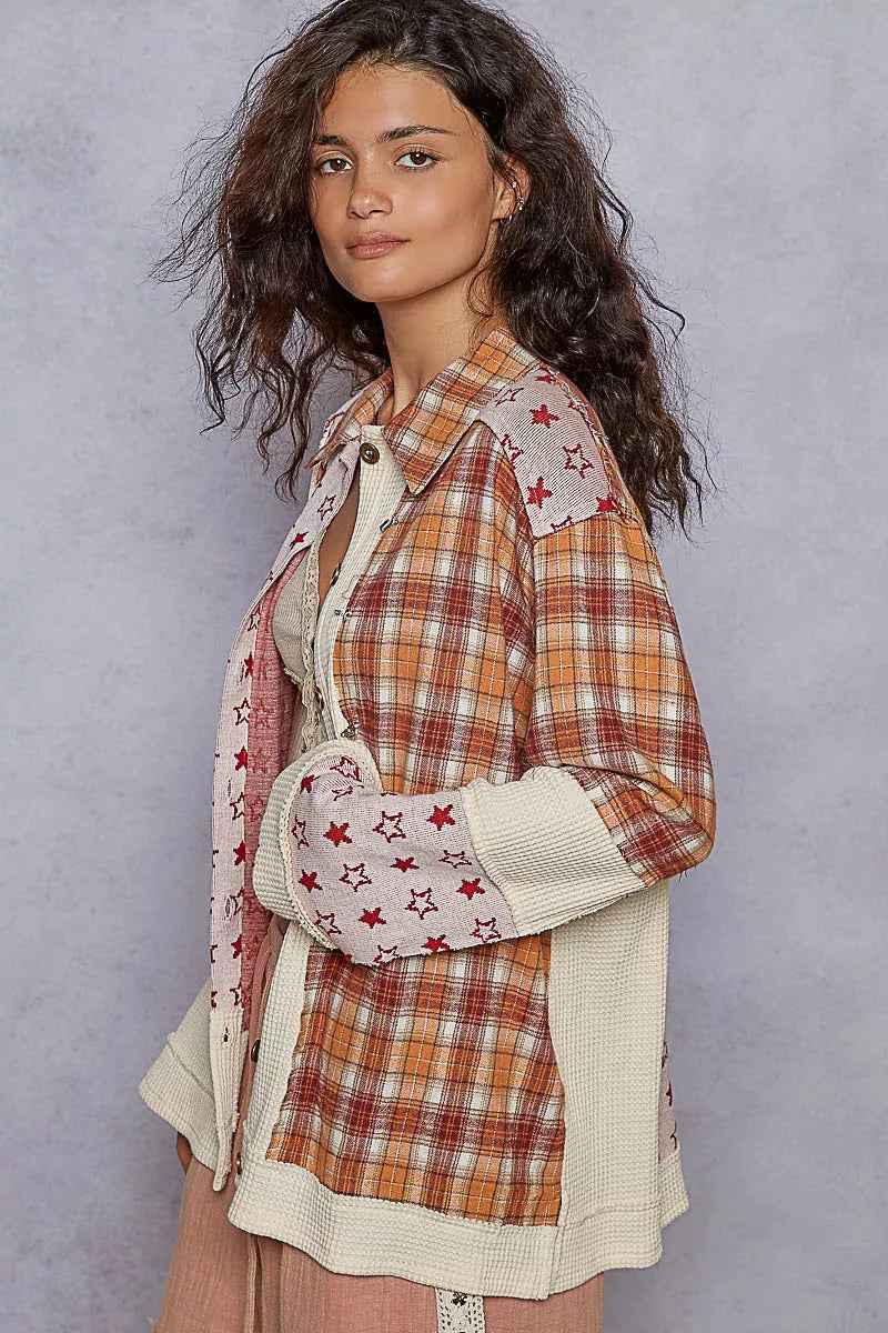 Plaid Contrast Button Down Shacket