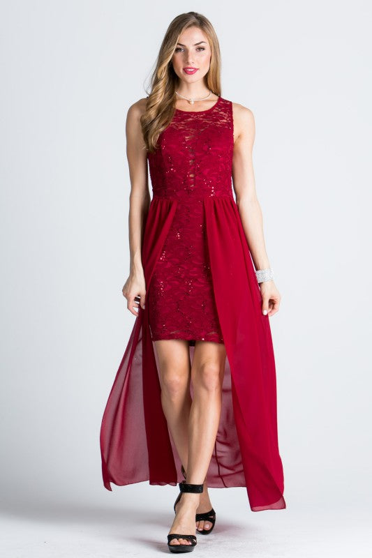 High Low Overlay Lace Dress