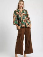 Floral Peplum Blouse with Tie Neck