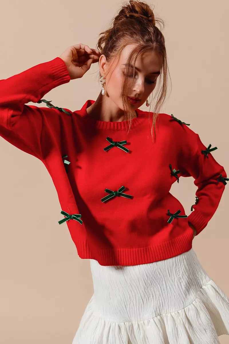 Ribbon Bow Applique Sweater