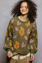 Floral Pattern Balloon Sleeve Sweater