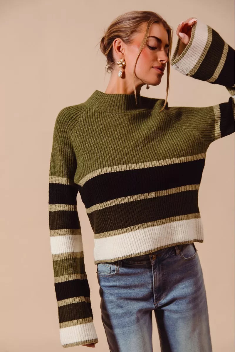 Multi Color Striped Mock Neck Sweater