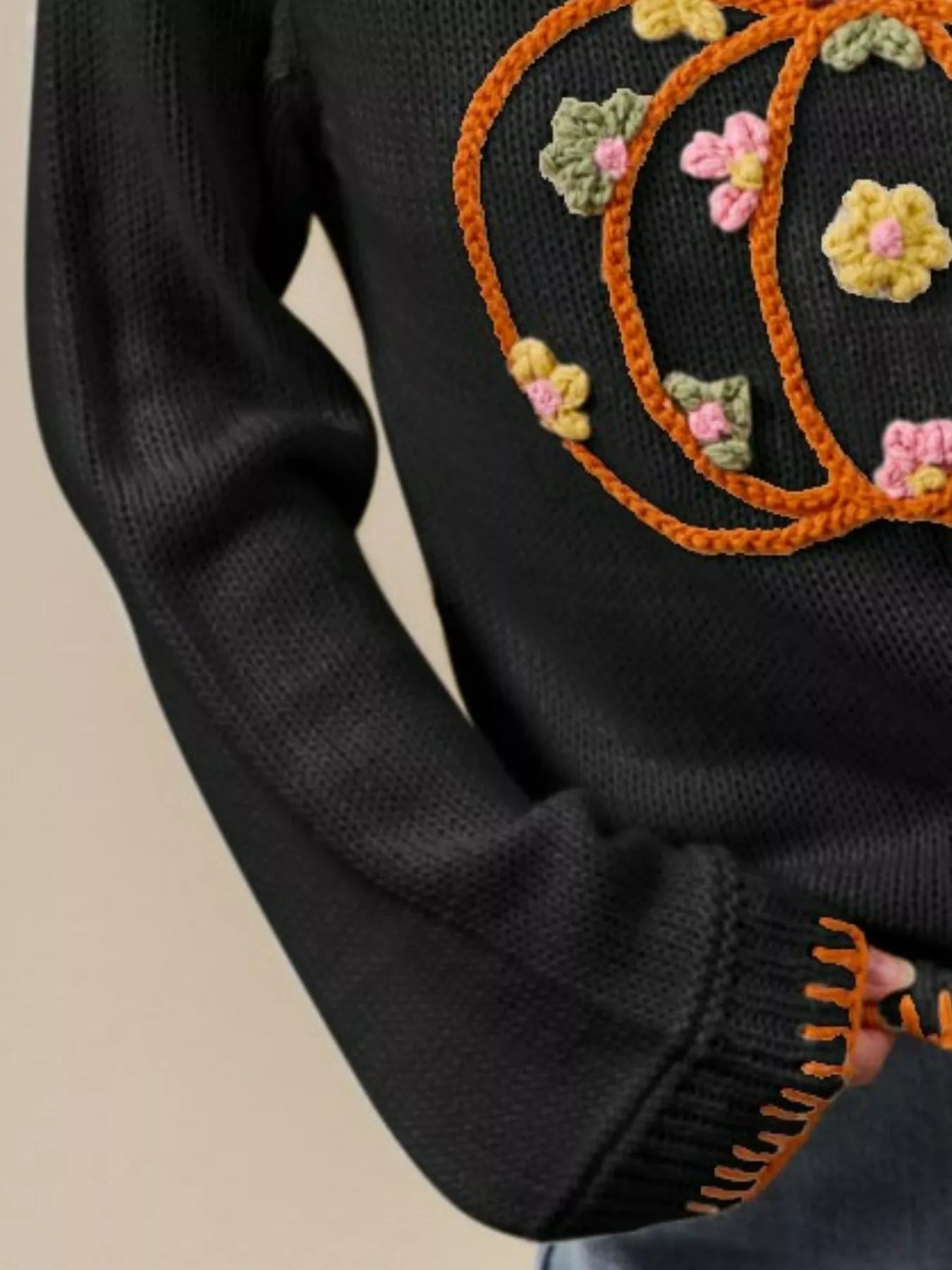 Pumpkin Floral Embroidered Sweater