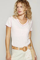 Ribbed T-Shirt with Contrast Overlock Stitching