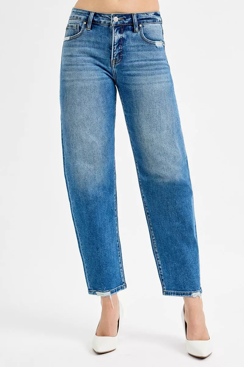 Tummy Control High Rise Ankle Slim Barrel Jeans