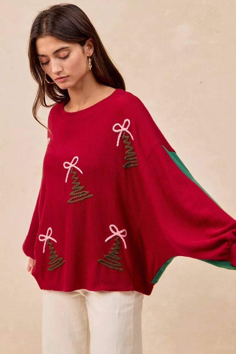 BiBi Christmas Theme Tree Embroidered Sweater