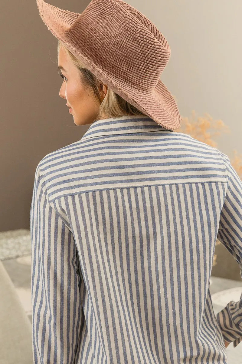 BiBi Lurex Linen Stripe Shirt Button Down Top