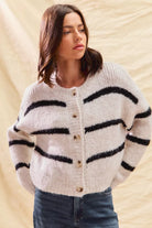 Striped Soft Touch Button Cardigan