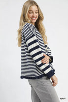 Ruffle Neck Stripe Sweater