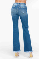 Raw Hem Distressed Mid Rise Straight Jeans