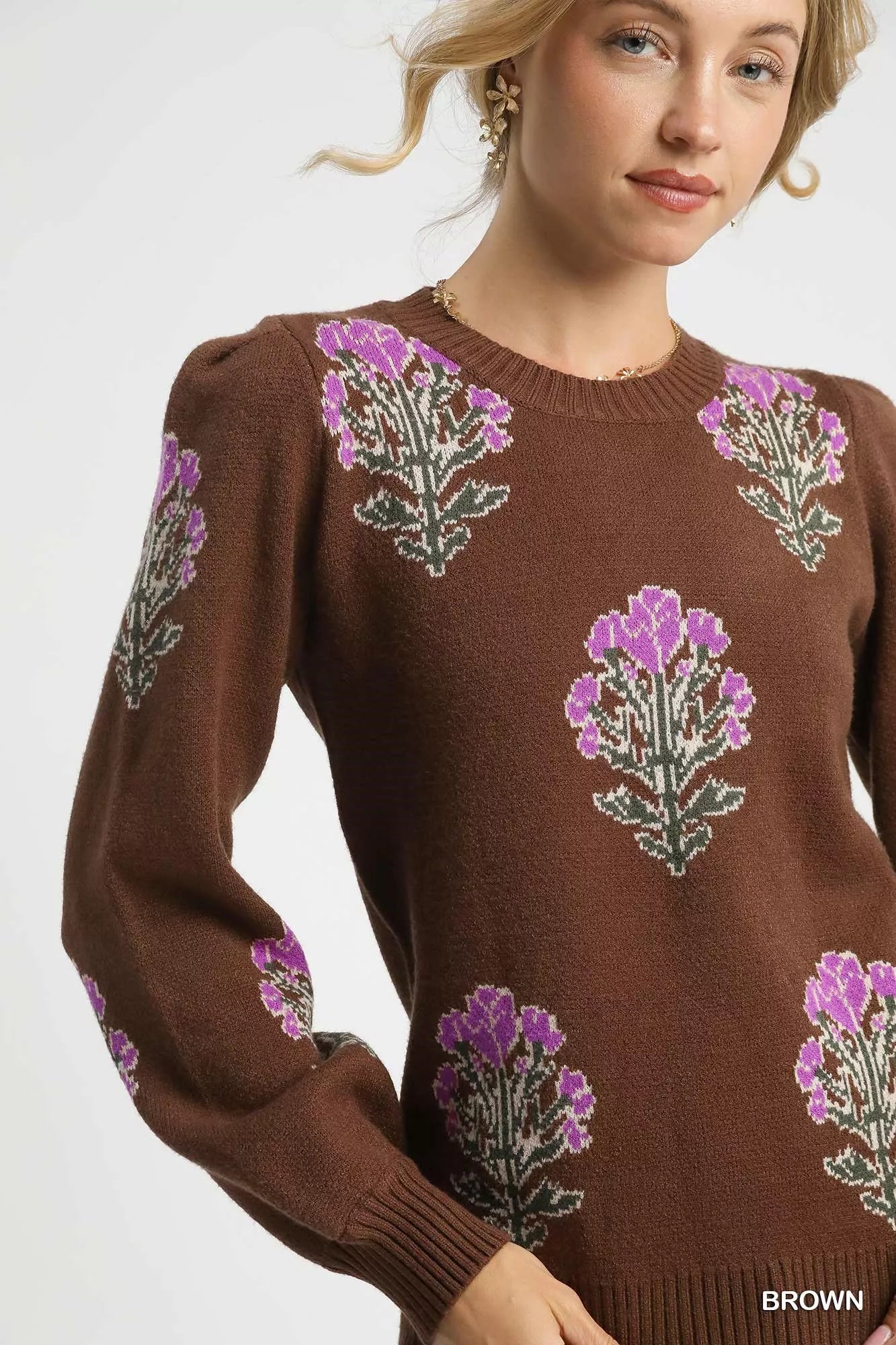 Single Flower Stem Jacquard Sweater