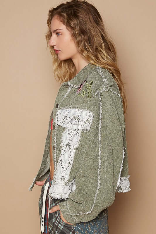 Crochet Patch Button Up Jacket