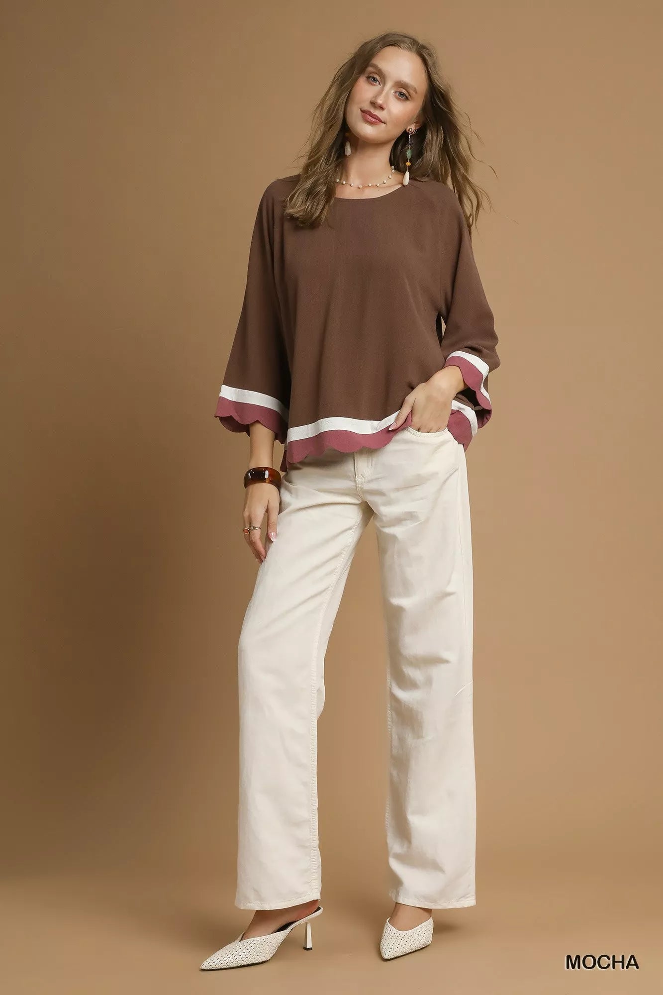 Scalloped Hem Color Block Top