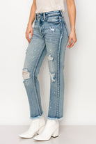 High Rise Distressed Straight Jeans