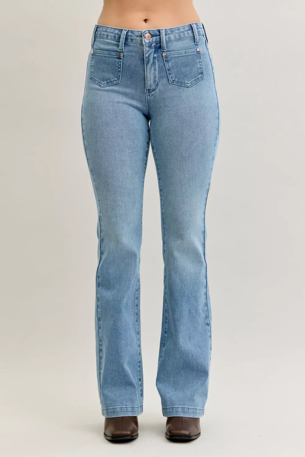 Mid Rise Bootcut Jeans with Contrast Wash