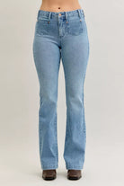 Mid Rise Bootcut Jeans with Contrast Wash