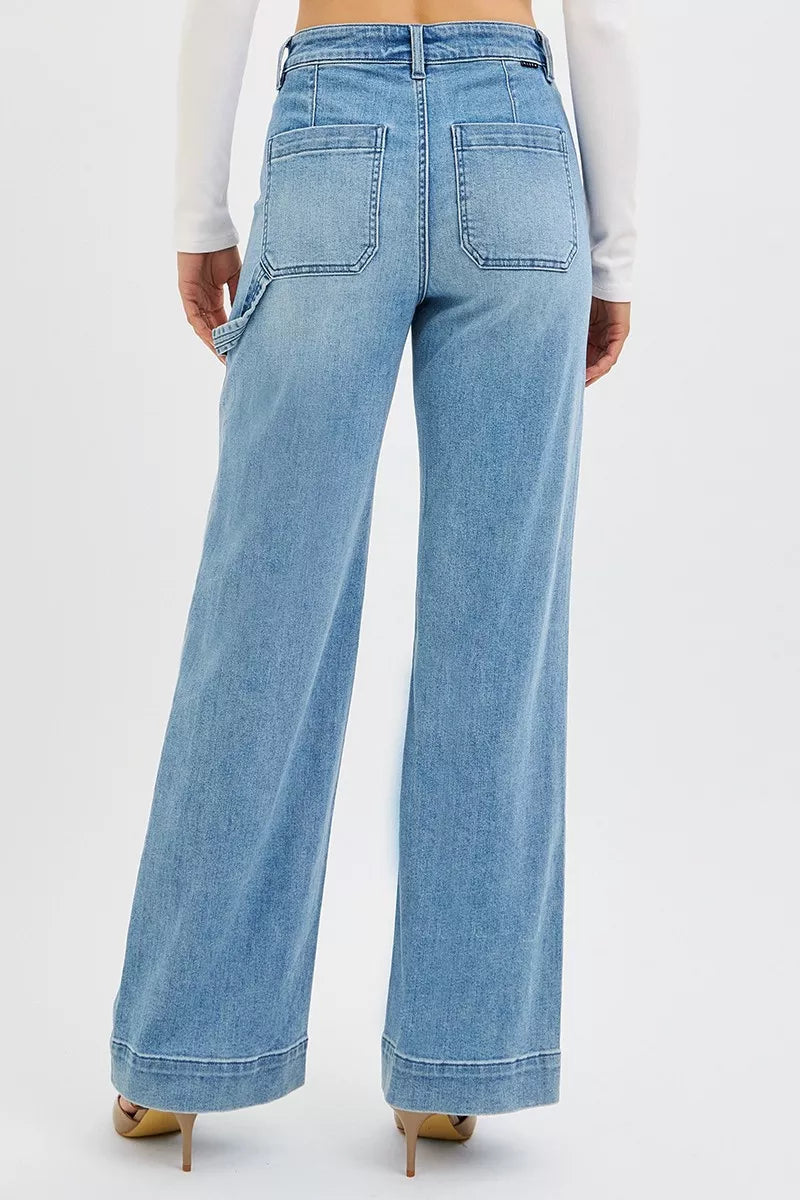 High Rise Straight Leg Jeans with Front Pockets