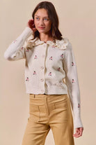 Collared Floral Embroidered Button Down Cardigan