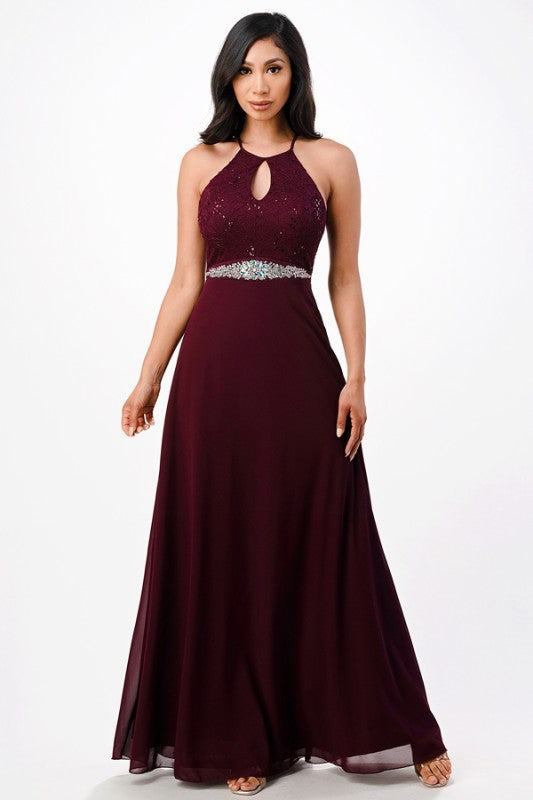 Halter Neck Full-Length A-Line Dress