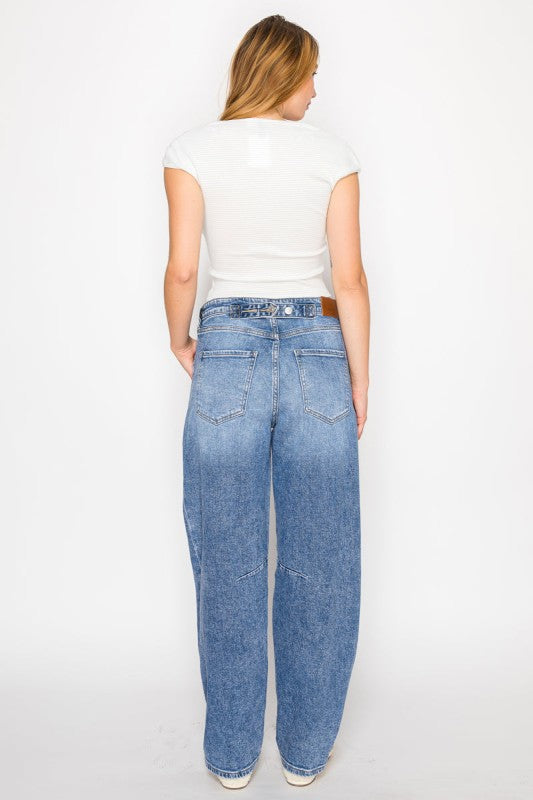 Adjustable Strap Waistband Barrel Jeans