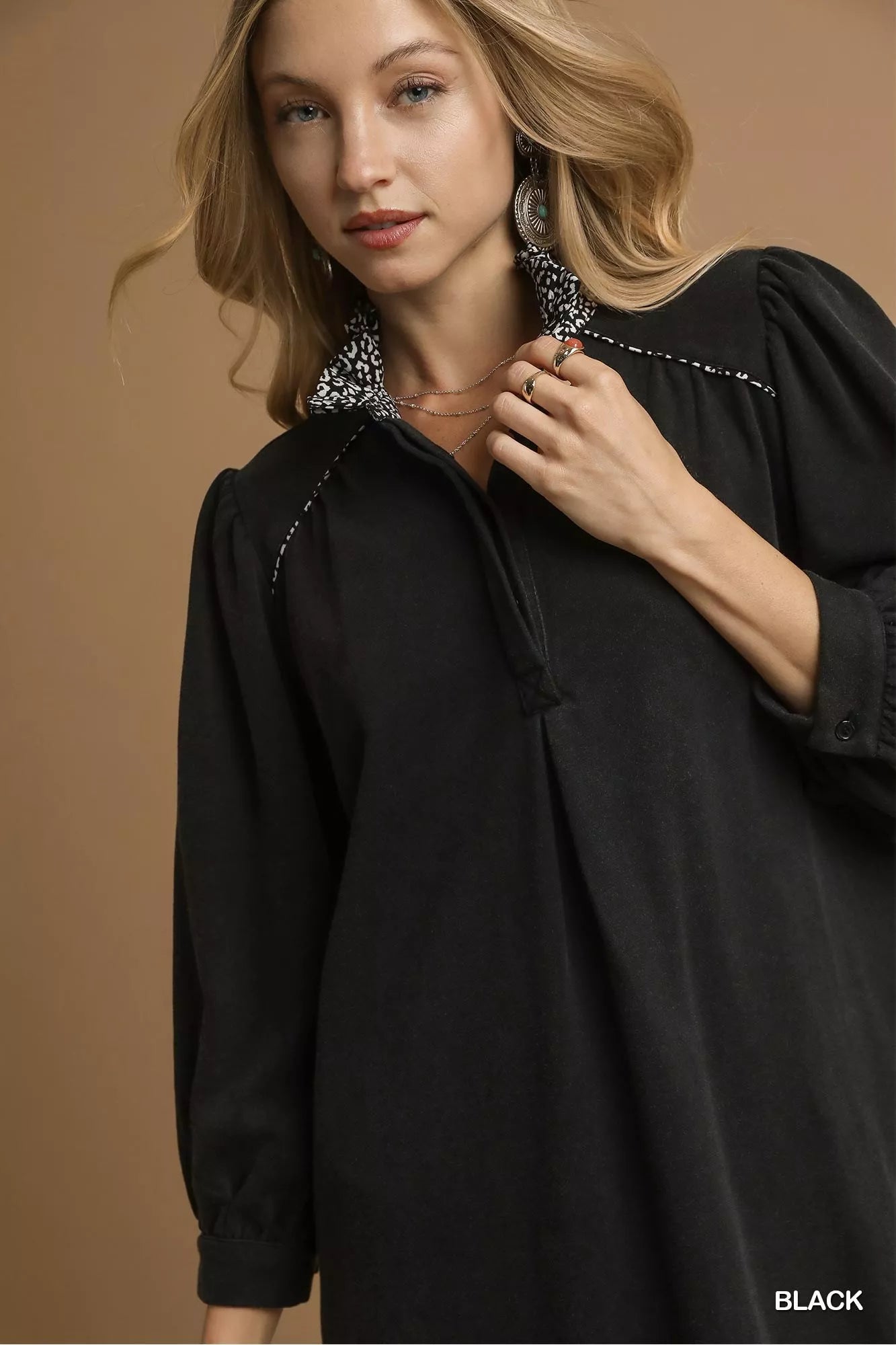 French Terry Balloon Sleeve Shift Dress