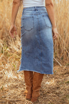 Distressed Denim Midi Skirt