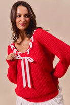 Ribbon Tie V-Neck Sweater