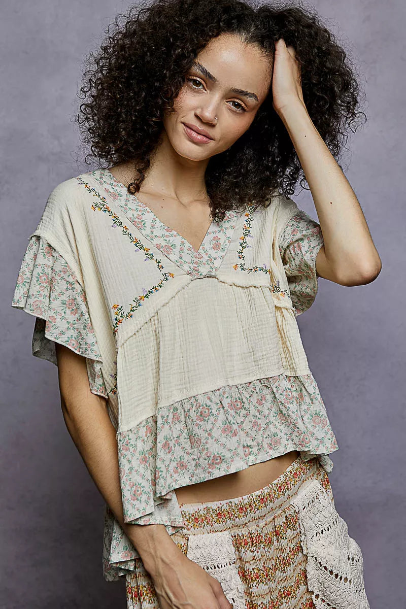 Floral Ruffled Double Gauze Blouse