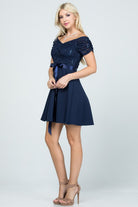 Ruched Off The Shoulder Lace Fit And Flare Dress
