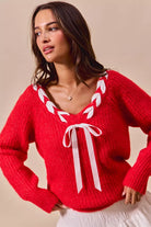 Ribbon Tie V-Neck Sweater
