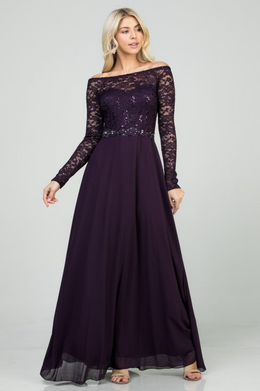Lace Bodice A-Line Full-Length Dress