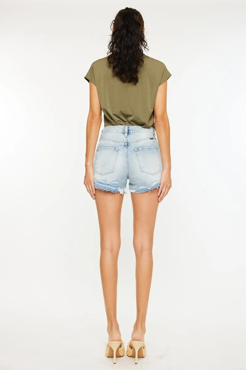 High Rise Raw Hem Denim Shorts