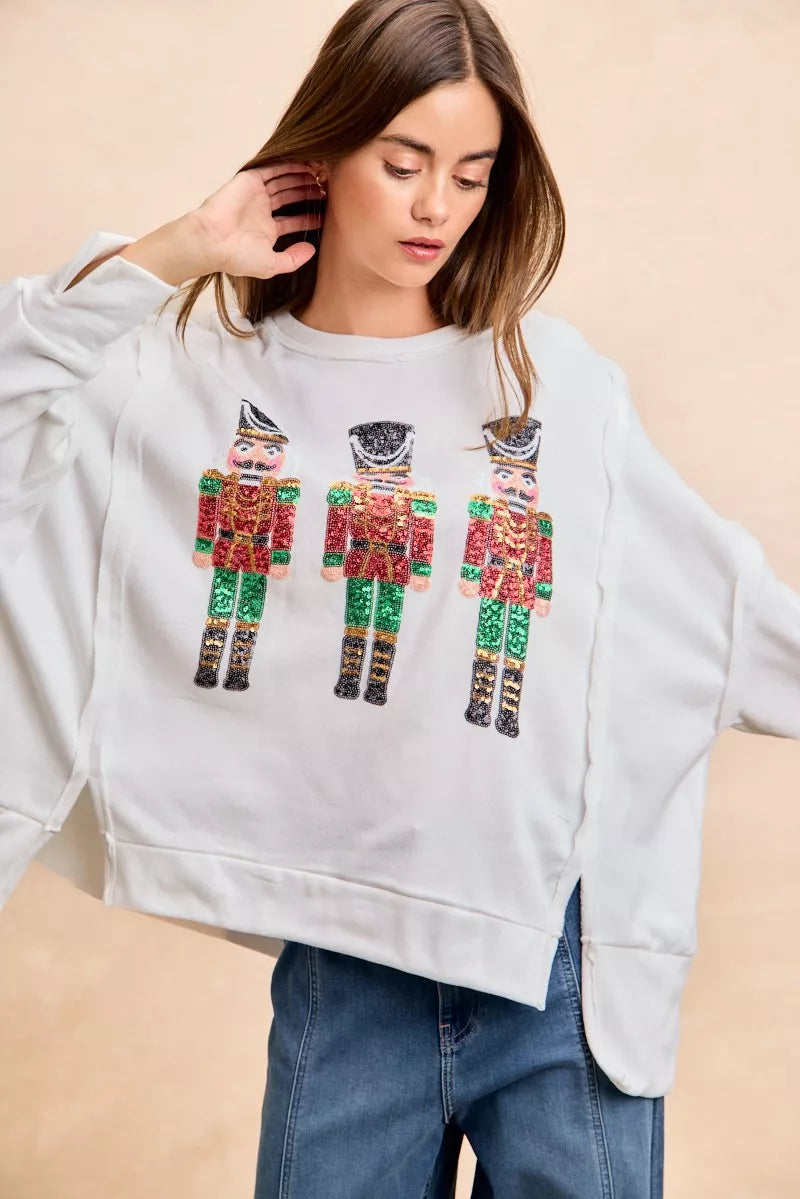 BiBi Christmas Sequin Nutcrackers Embroidery Sweatshirt