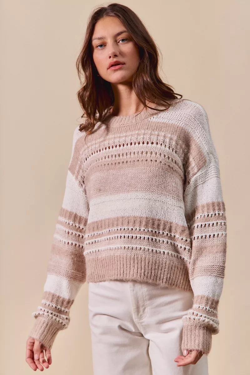 Variegated Stripe Textured Loose Fit Sweater