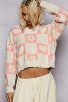 Heart Pattern Checkered Sweater
