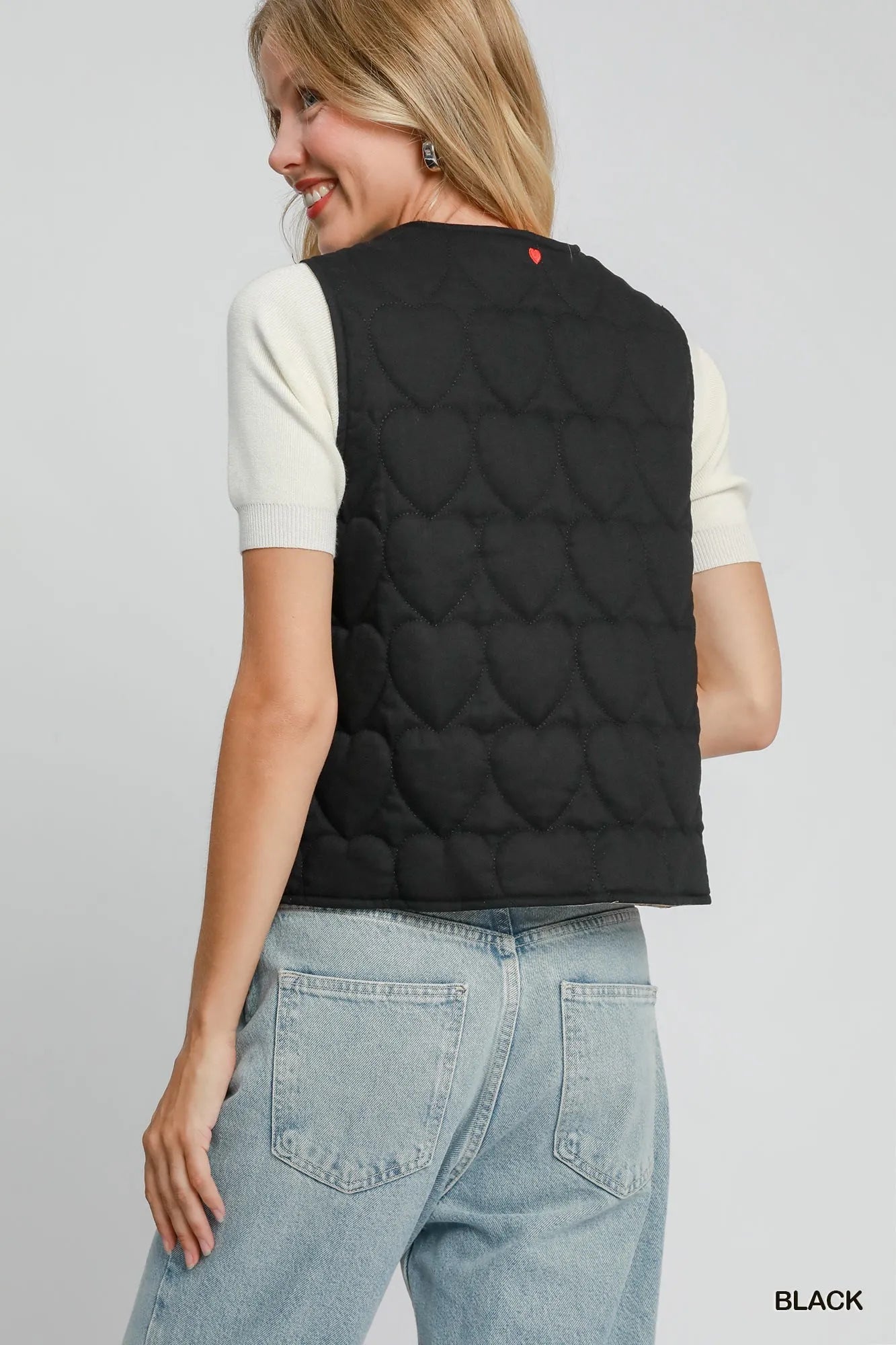 Umgee Heart Quilted Tie-Front Vest