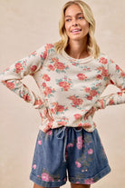 Floral Washed Waffle Thermal Top