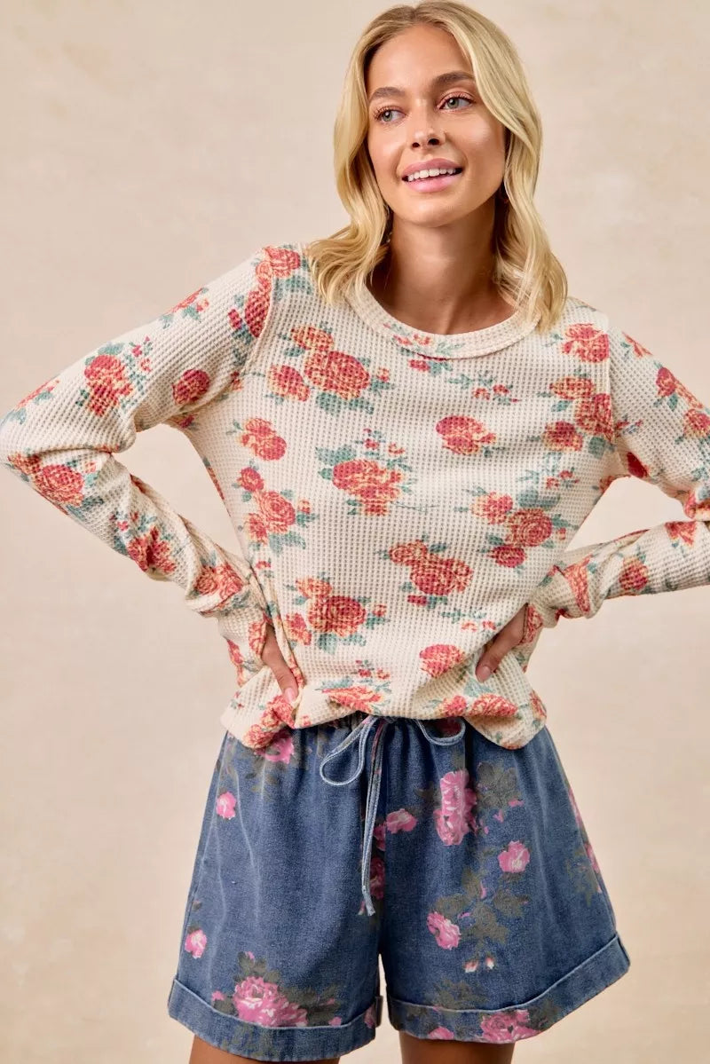 Floral Washed Waffle Thermal Top