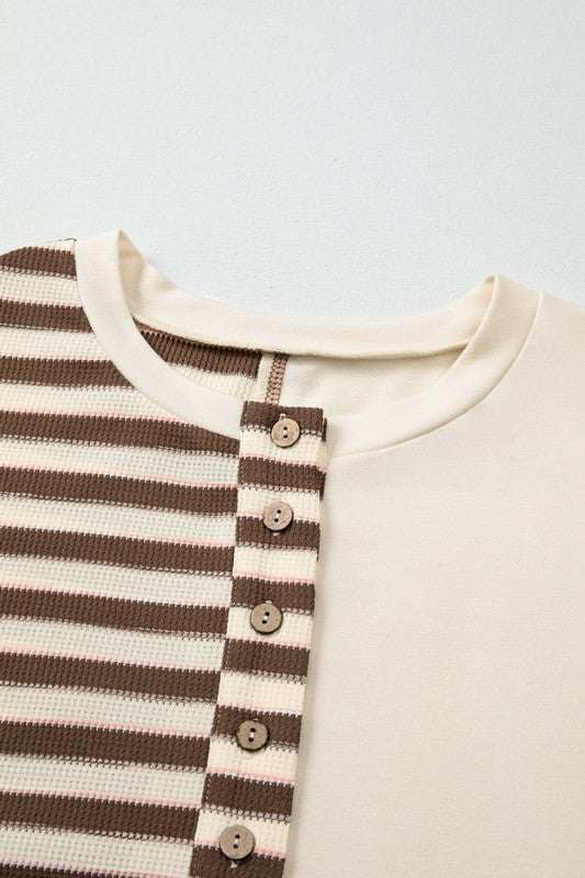 Striped Patchwork Henley Top