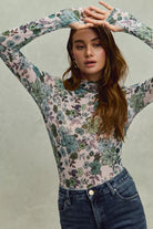 SO ME Floral Print Mesh Knit Long Sleeves Top