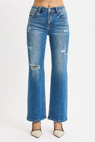 High Rise Ankle Straight Distressed Jeans