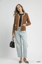 Two-Tone Button Front Cardigan