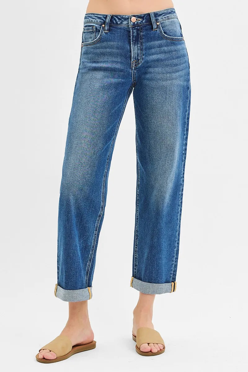 Mid Rise Boyfriend Roll Up Jeans