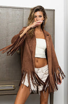 Faux Suede Blazer with Fringed Hem