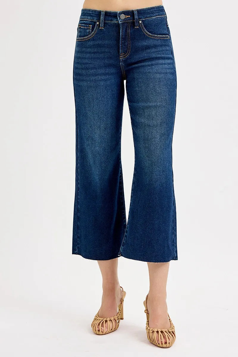 Tummy Control High Rise Crop Wide Jeans