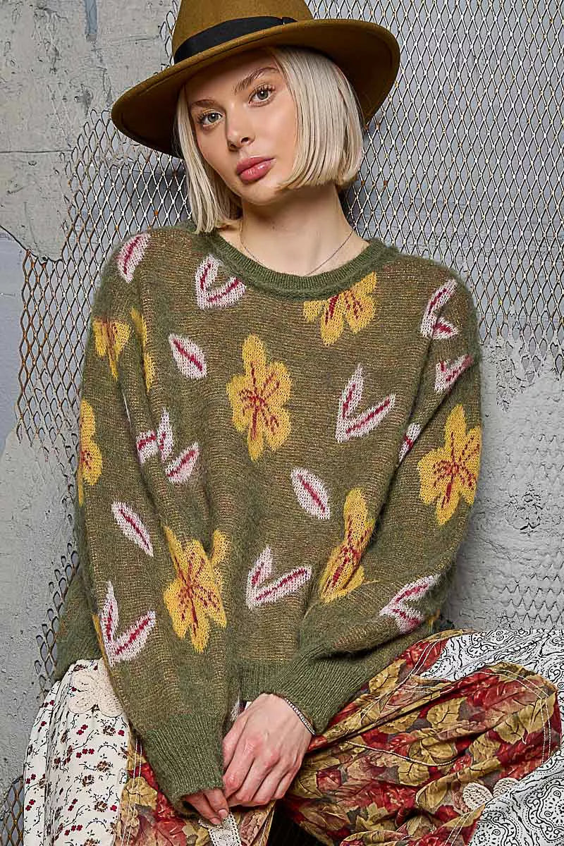 Floral Pattern Balloon Sleeve Sweater