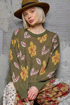 Floral Pattern Balloon Sleeve Sweater