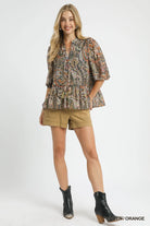 Paisley Print Peplum Blouse