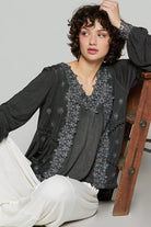 Floral Embroidery Woven Top with Lace Trim