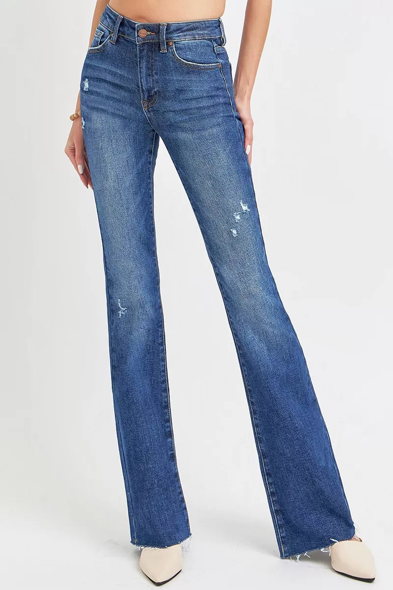 Distressed Mid Rise Flare Jeans